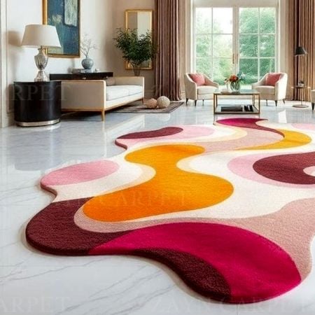 Handcrafted Wavy Multicolor Abstract Modern Rug